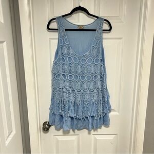 Blue Sleeveless Crochet Detail Top Size L